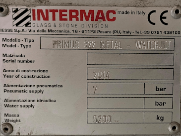 Označna pločica  stroja Intermac primus 322 (2014)